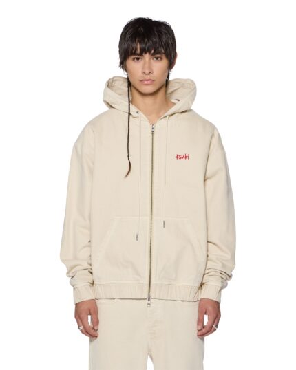 Zipped Denim Hoodie Ecru